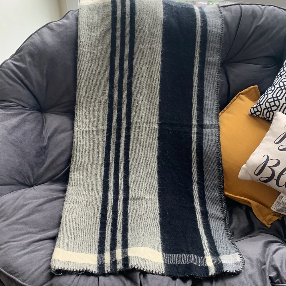 BCBG MaxAzria Stripes Herringbone Warm Cozy Reversible Throw Coastal Minimalist